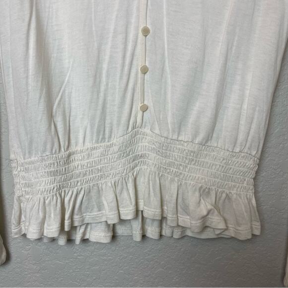 NY&Co Bright Cream Faux Button Down Stretchy Top w/ Lace Back Panel Size M - Picture 2 of 8
